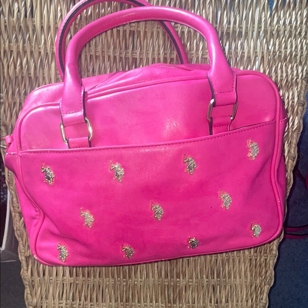 Polo by Ralph Lauren Pink and Gold Shoulder Bag with Structured Design